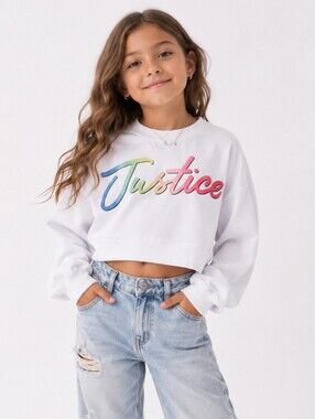 2/$20 Justice Rainbow Logo Cropped Sweatshirt – Girls Size S (7/8)